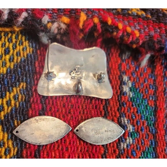 Vintage Lot Signed Nestor TAXCO Mexican Sterling Mixed Metals Brooch Earrings - Picture 4 of 10